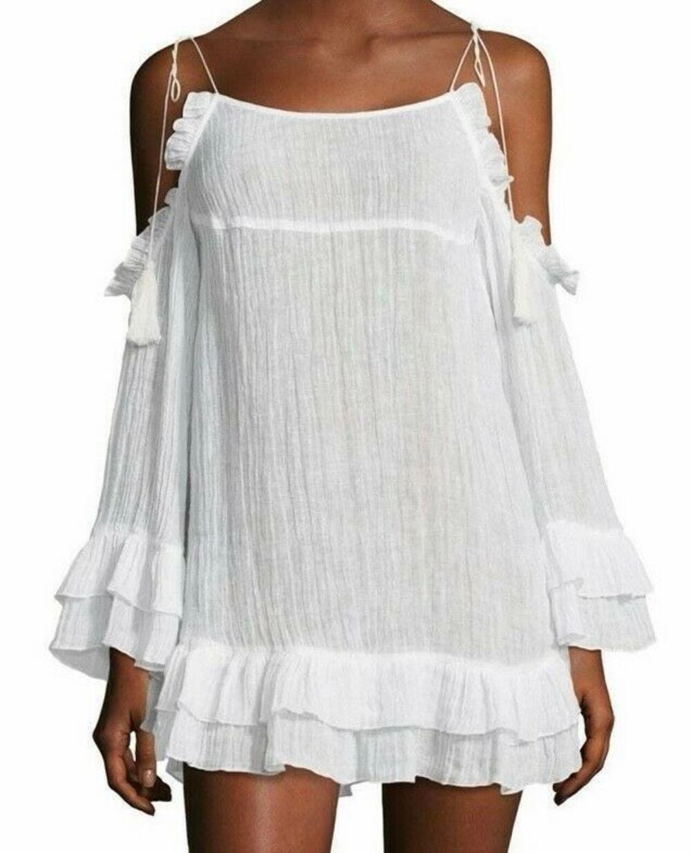 Red Carter White Gauze Cold Shoulder Bell Sleeve Swim Cover Up IT 42